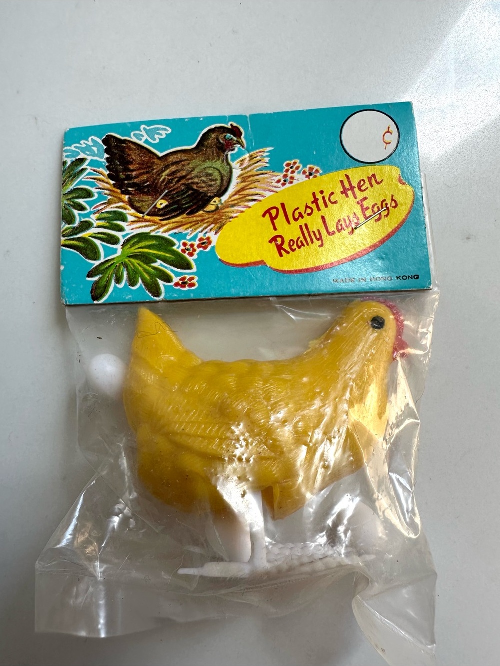 Vintage 1960s Plastic Laying Hen Yellow Farmyard Toys NWT